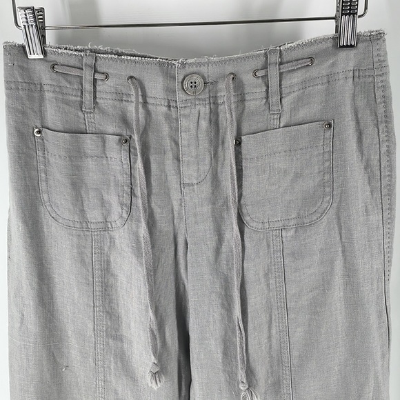 Inc linen wide leg pants frayed waist drawstring gray coastal lagenlook sz 2 - Picture 5 of 8